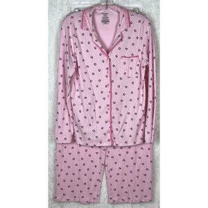 Simply Basic Large 12/14 2 Piece Button Down Pink Penguin Pajamas Loungewear